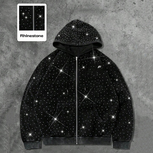 Sudaderas con capucha para hombre al por mayor, con cremallera y pedrería en toda la prenda, de algodón grueso y forro polar, estilo urbano, holgadas, para invierno, personalizables - Product Image 6