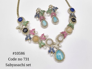 Ensemble de colliers Statement 10586, collier géométrique Statement, ensemble de bijoux plaqué Mehandi, pierres précieuses en zircon multicolores, mariage - Product Image 3