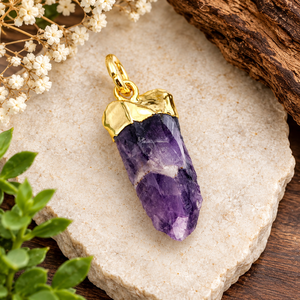 Royal Fashion Natural Raw amatista febrero Birthstone oro galvanizado latón Metal colgante joyería para mujeres al por mayor a granel - Product Image 1