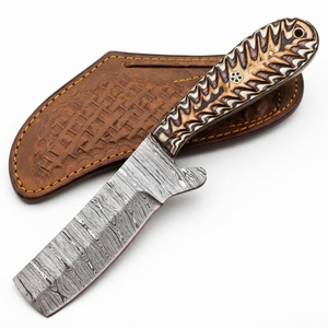 มีดตัดวัวเหล็กดามัสกัสตีขึ้นรูปด้วยมือ ขายส่ง ด้ามไม้ปักก้า รับผลิตจำนวนมากตามสั่ง (OEM) สำหรับการล่าสัตว์และชำแหละเนื้อ ผลิตโดยผู้ผลิต - Product Image 3