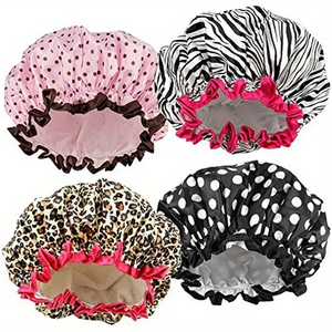 Gorro de ducha impermeable con estampado de leopardo, cubierta elástica de doble capa para el cabello, gorro de ducha reutilizable con puntos ondulados, suministros de baño, 1 ud. - Product Image 1