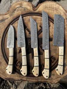 Premium Damascus Kitchen <b>Knife</b> Set Handmade Pattern Steel Chef Cutlery Collection OEM ODM with <b>bone</b> <b>handle</b> kitchen use - Product Image 5