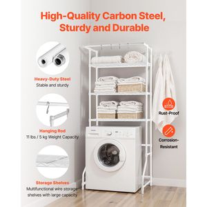 "Adjustable 3-Tier <b>Cloth</b> Laundry Room Drying <b>Rack</b> with Hooks for Washers and Bedding" - Product Image 3