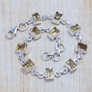 Bracelet à maillons rectangulaires facettés en argent sterling 925 fait main avec citrine naturelle, vente en gros - Product Image 1