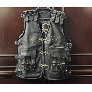 Mens Faux Leather <b>Gothic</b> Biker Vest Steampunk Style with Metal Buckle & Studs 2026 - Product Image 2