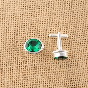 Niharika Gems Designer Stylish Forest Heart Green Emerald Gemstone Cufflinks 925 Sterling <b>Silver</b> Luxury Unisex Wedding Party's - Product Image 3