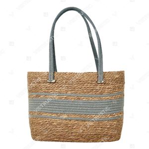 AZURE ARCH Handwoven <b>Straw</b> & Cotton Tote & Crossbody <b>Bag</b> Collection with Zipper Closure and Tassel Detail - Product Image 5