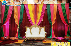 <b>Gold</b> Arch Style Wedding Stage Backdrop <b>Curtain</b> Arch Style Golden Mandap Backdrop <b>Curtains</b> Golden Embroidered Wedding Backdrop - Product Image 4