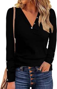 Tunique élégante légère à fermeture éclair, coupe ajustée, manches trois quarts, chemisier uni pour femme, printemps automne, usage extérieur - Product Image 3