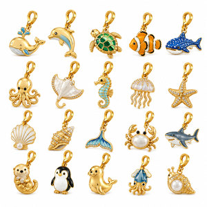 Breloques en émail doré sur le thème des animaux marins en gros — pendentifs tortue de mer, dauphin, méduse, étoile de mer pour bracelets et porte-clés en vrac - Product Image 1