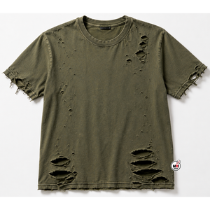เสื้อยืดโอเวอร์ไซส์สีเขียวมะกอกสำหรับผู้ชาย แขนสั้น คอกลม สไตล์สตรีท ผ้าคอตตอนเจอร์ซีย์ ลุคซักฟอก สีพื้น ดีไซน์เรียบง่าย - Product Image 1