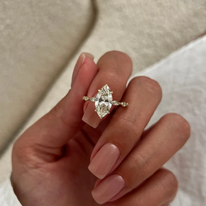 Marquise Cut Solitaire <b>Ring</b> with Leaf Diamond Band Romantic Lab Diamond <b>Statement</b> <b>Ring</b> Fine Solid Yellow Gold Diamond <b>Ring</b> - Product Image 1