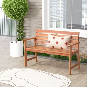 Solid Wood 2-<b>Seat</b> Patio <b>Bench</b> with Breathable Slatted <b>Seat</b> and Inclined Backrest Durable and Comfortable Chair - Product Image 3