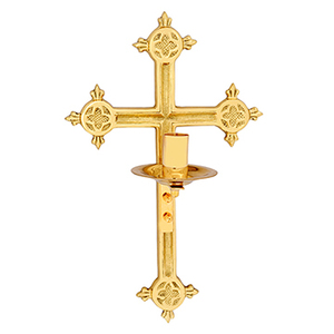 Wall Hang Crossed <b>Candlestick</b> | <b>Brass</b> Church Wall Cross Candle Holder - DOUBLE VEE EXPORTS - Product Image 1
