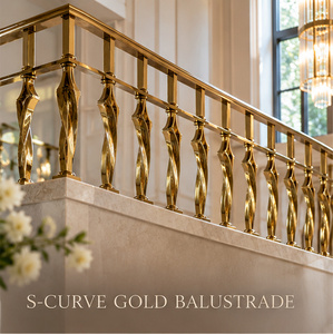 Rampe en S dorée avec balustres coniques pour escaliers et balcons modernes – Main courante et balustrade métalliques - Product Image 2