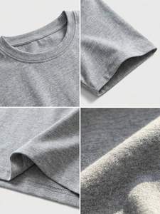 T-shirt court ample gris chiné à logo personnalisé, épaules tombantes, manches courtes, pour femmes, en coton épais uni, vente en gros - Product Image 3