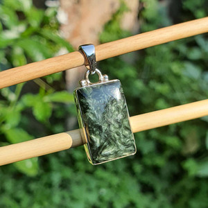 Bijoux fins pour hommes Séraphinite naturelle Argent sterling 925 Plaqué or Grand Rectangle Pendentifs Charms - Product Image 4