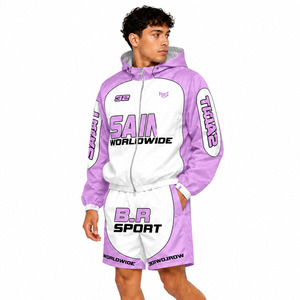 ชุดเซ็ตเสื้อฮู้ดดี้และกางเกงขาสั้น Y2K สไตล์สตรีท คุณภาพสูง ปักโลโก้ลายปะติด  ผ้าไนลอนน้ำหนักเบา เหมาะสำหรับฤดูร้อน - Product Image 5