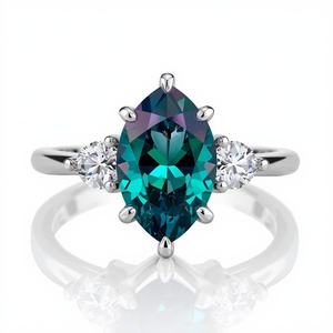 Lab Grown Diamond <b>Ring</b> 14K White Gold Alexandrite Engagement <b>Ring</b> <b>Fine</b> Jewelry Pear Cut Diamond Jewelry for Women - Product Image 4