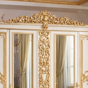 Elegant Classic <b>Wardrobe</b> European Style Double Mirror Door Solid Mahogany Wood Ivory Gold Luxury Bedroom Furniture Customized - Product Image 3