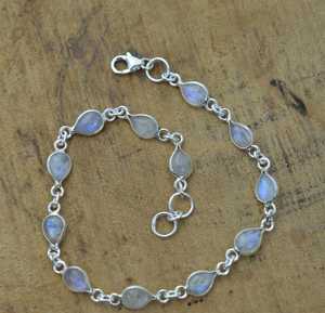 Pulsera de Plata de Ley 925 con Piedra Lunar, Hecha a Mano, con Corte de Pera, Joyería de Piedra Lunar Arcoíris, Pulsera de Eslabones en Forma de Lágrima - Product Image 1