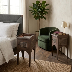 New Modern Minimalist Ende Wooden Storage Cabinet Natural Rattan Webbing Door <b>Side</b> <b>Table</b> Storage Unit Living Room Bed Lamp Chest - Product Image 3