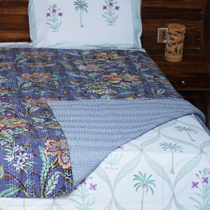 Manta de Algodón Kantha Hecha a Mano con Estampado Floral, Cubrecama para Todas las Estaciones, para Hogar y Hotel - Product Image 5