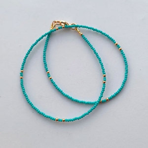 Handmade Turquoise <b>Beaded</b> Necklace <b>Set</b> Gold Accent Layered Choker Boho Adjustable Jewelry Gift - Product Image 2