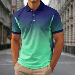 เสื้อโปโลผู้ชายไล่เฉดสี แขนสั้น ผ้าถักโพลีเอสเตอร์ แห้งเร็ว ดีไซน์สปอร์ต ติดกระดุมด้านหน้า - Product Image 4