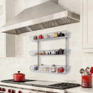 3 Layer Wall Mounted Spice <b>Rack</b> <b>Kitchen</b> Organizer Metal Wooden <b>Storage</b> Shelf Spice Jar Holder Modern <b>Kitchen</b> Decor From India - Product Image 4