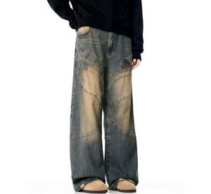 TITAN TREAD WEAR Jeans de mezclilla para hombre de cintura alta, pierna ancha, desgastados, con dobladillo deshilachado, de algodón ecológico, lavado a la piedra, casual, con cierre de botón - Product Image 1
