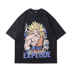 Camisetas de Algodón 100% con Diseño Goku, Estampadas, de Alta Densidad (GSM), Transpirables, Ecológicas, Holgadas, Tallas Grandes para Hombre, Lavado Claro, Venta al por Mayor - Product Image 3