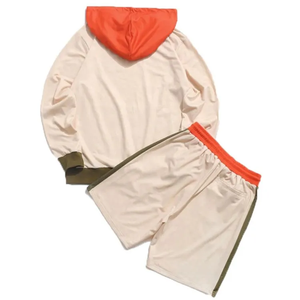 Ensemble sweat à capuche et short unisexe color block en coton tricoté, coupe décontractée, respirant, toutes saisons, tenue deux pièces - Product Image 2