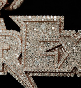 XOUREX Rose 925 silver Plated Moissanite Letter Pendant Hiphop Style Men's Everyday Wear Micro Insert Baguette Cut - Product Image 3