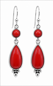 Red Coral 925 Sterling <b>Silver</b> <b>Dangle</b> <b>Earrings</b>, Handmade Teardrop Red Coral Gemstone <b>Earrings</b>, Genuine Coral Drop <b>Earring</b> - Product Image 3