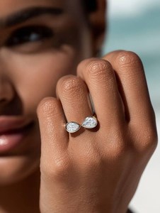 1.01CT Pear Cut Moissanite Gemstone Bypass Bezel Set Ring <b>For</b> Women's Original 925 Silver With Yellow Plated Fine <b>Gift</b> <b>For</b> <b>Her</b> - Product Image 5