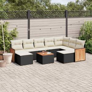 Ensemble de canapés de jardin en rotin noir et crème avec coussins, design contemporain pour mobilier de patio - Product Image 1