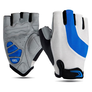 Gants de cyclisme mi-doigts unisexes d'été respirants en polyester avec fermeture auto-agrippante bleu blanc noir - Product Image 2