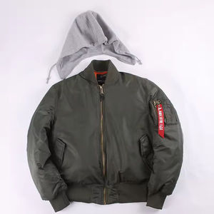 Chaqueta Bomber Verde Oliva para Hombre, con Capucha, Cierre de Cremallera, Resistente al Viento, Informal, Material de Poliéster, Logotipo Personalizado en la Parte Delantera - Product Image 4