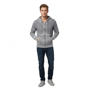 Men's Gray <b>Hooded</b> <b>Zip</b>-Up Sweatshirt Regular Fit Casual French Terry Cotton Hoodie with Pockets Autumn Wear - Product Image 2