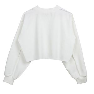Sweat-shirts courts en coton biologique gaufré avec logo personnalisé pour filles, sweats à capuche courts, sweats à col rond oversize - Product Image 5