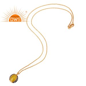 Yellow Moonstone Zircon Set Pendant Jewelry Wholesale Indian Gold Plated Designer 925 Silver Necklace - Product Image 4