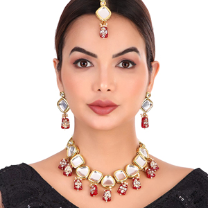 Party Wear Engagement Wedding Anniversary Choker Earrings Set Traditional Zircon Trendy <b>Gift</b> Jewelry Women Necklace Brass Alloy - Product Image 1