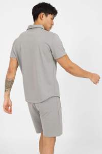 Men's Gray Knitted Polo Shirt And Shorts Set Solid Color Breathable Casual Summer Wear Premium Quality Hot selling - Product Image 5