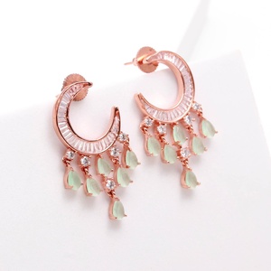 Pendientes de Aro con Gema Verde Mar de Alta Calidad, Chapados en Oro Rosa de 14K, Joyería Minimalista para Uso Diario para Mujer - Product Image 2