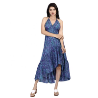 Robe Bohème Longue en Soie Sari Indienne Respirante à Motifs Floraux Doux, Col Halter, Style Y2K, à Pois Tropicaux, Lavable, Naturelle, pour l'Automne