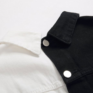 Chaqueta Vaquera Reversible para Hombre, Negra y Blanca, Cuello Alto, Corte Ajustado, Casual, Resistente al Viento, Ecológica, Estilo Urbano, Gruesa - Product Image 2