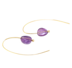 Pendientes Colgantes de Moda Contemporánea con Gema de Amatista Natural en Forma de Gota, Chapados en Oro de 24k, Joyería de Latón para Mujer, Venta al por Mayor - Product Image 2