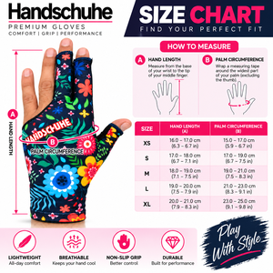 Gants de snooker les plus vendus, motif floral, demi-doigts, unisexe, en polyester, imprimé numérique, fermeture auto-agrippante - Product Image 6
