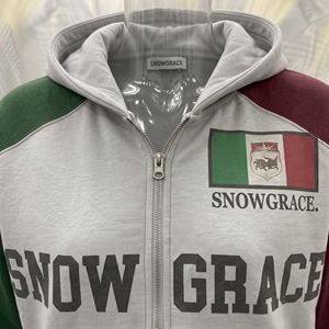 Sweat-shirt à capuche zippé pour homme Snowgrace, vert et gris, blocs de couleur, manches raglan, logo imprimé sur le devant, vêtement décontracté d'automne - Product Image 6